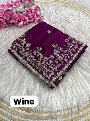 Wine fendy chiffon two ton saree and blouse with sequence embroidery work 2