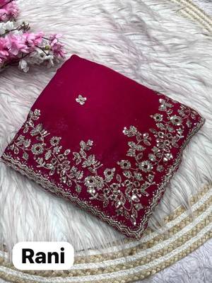 Rani pink fendy chiffon two ton saree and blouse with sequence embroidery work 2