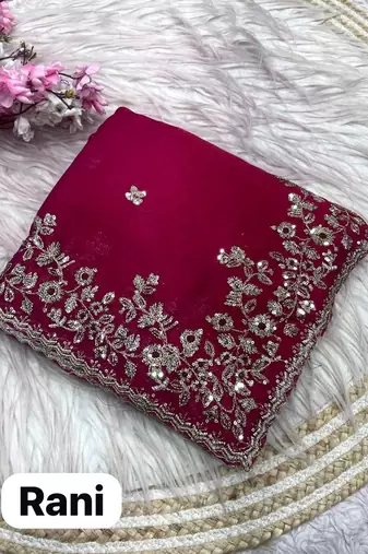 Rani pink fendy chiffon two ton saree and blouse with sequence embroidery work