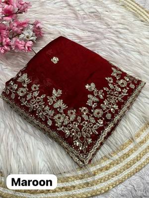 Maroon fendy chiffon two ton saree and blouse with sequence embroidery work 2