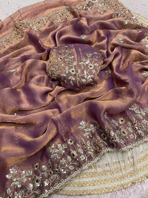 Lavender fendy chiffon two ton saree and blouse with sequence embroidery work 1