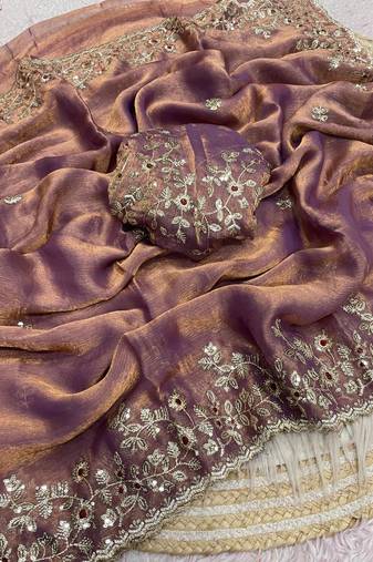 Lavender fendy chiffon two ton saree and blouse with sequence embroidery work