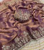Lavender fendy chiffon two ton saree and blouse with sequence embroidery work