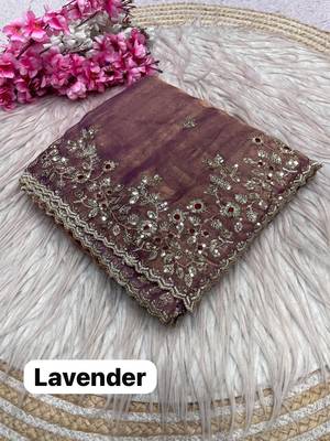 Lavender fendy chiffon two ton saree and blouse with sequence embroidery work 2