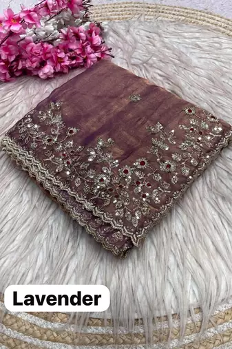 Lavender fendy chiffon two ton saree and blouse with sequence embroidery work
