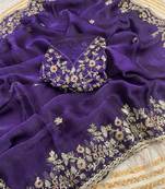Purple fendy chiffon two ton saree and blouse with sequence embroidery work