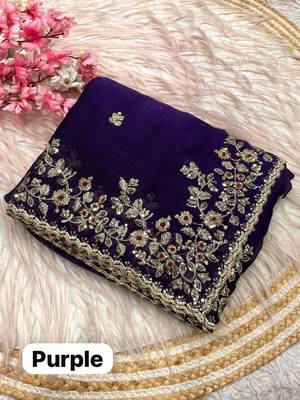 Purple fendy chiffon two ton saree and blouse with sequence embroidery work 2