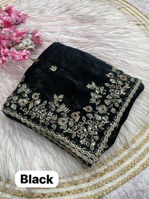 Black fendy chiffon two ton saree and blouse with sequence embroidery work 2