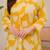 light yellow rayon printed a line kurta with pant set