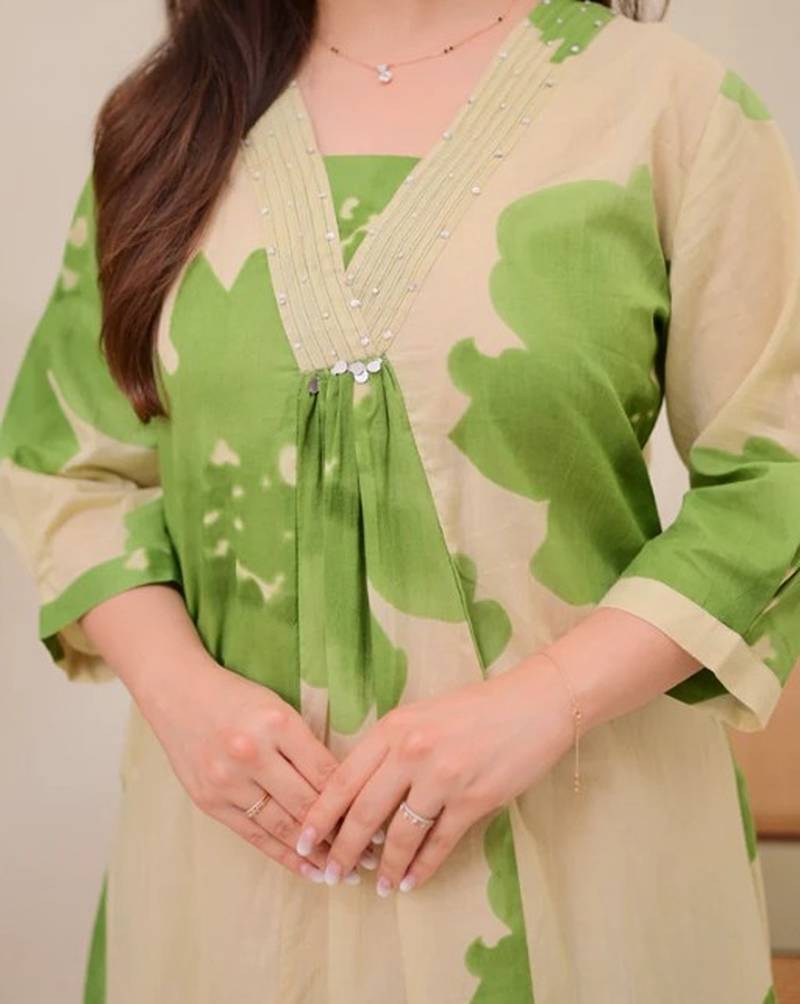 green a line rayon floral printed kurta pant set for women