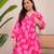 pink rayon printed a line kurta with pant set