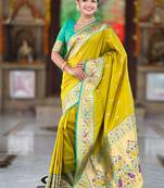 Indian green zari motif weaving work paithani silk saree