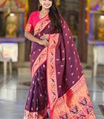 Indian wine zari motif weaving work paithani silk saree