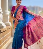 Designer sky blue meenakari weaving work paithani silk saree