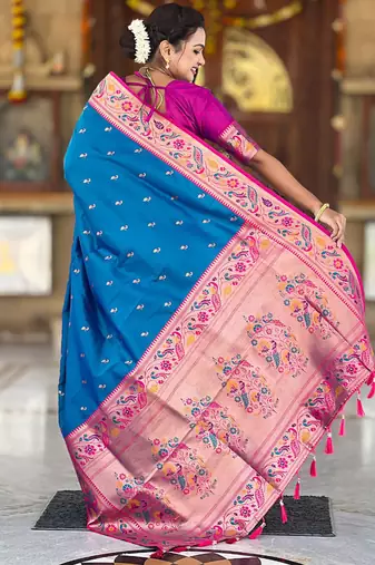 Designer sky blue meenakari weaving work paithani silk saree