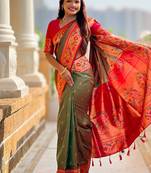 Designer green meenakari weaving work paithani silk saree