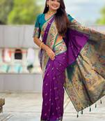 Designer purple meenakari weaving work paithani silk saree