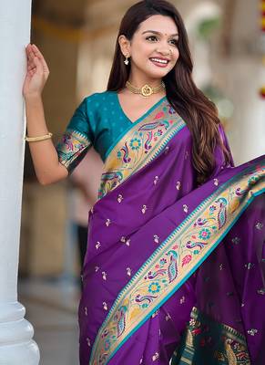 Designer purple meenakari weaving work paithani silk saree 2
