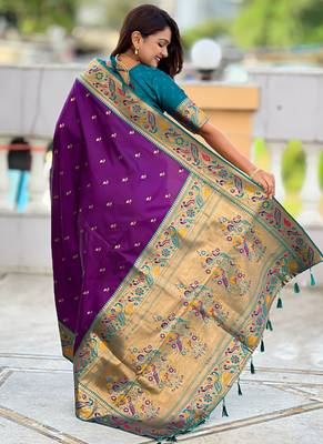 Designer purple meenakari weaving work paithani silk saree 4