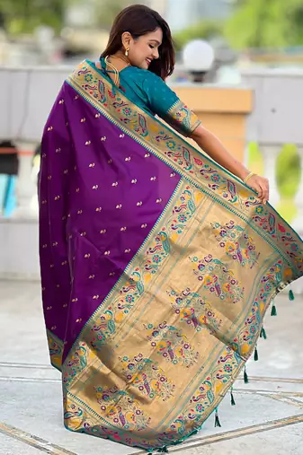 Designer purple meenakari weaving work paithani silk saree