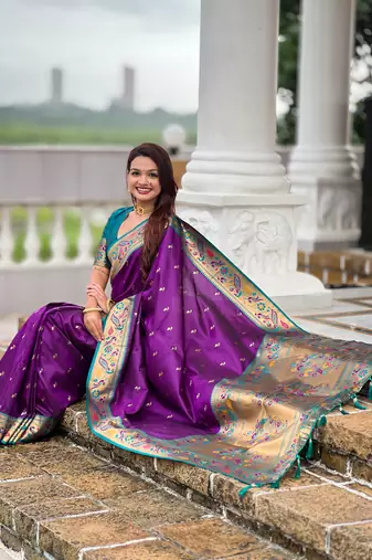 Designer purple meenakari weaving work paithani silk saree