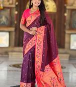Designer wine meenakari weaving work paithani silk saree