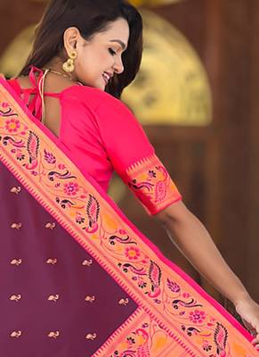 Designer wine meenakari weaving work paithani silk saree 5