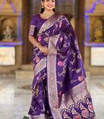 Designer purple zari weaving work banarasi silk saree