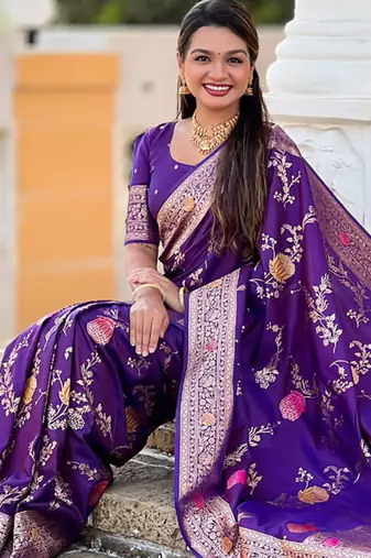 Designer purple zari weaving work banarasi silk saree
