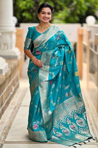 Designer sky blue zari weaving work banarasi silk saree