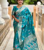Designer sky blue zari weaving work banarasi silk saree