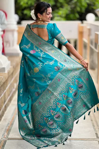 Designer sky blue zari weaving work banarasi silk saree