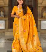 Designer yellow zari weaving work banarasi silk saree