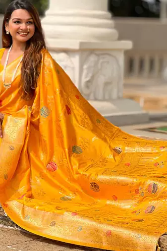 Designer yellow zari weaving work banarasi silk saree