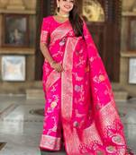 Designer pink zari weaving work banarasi silk saree