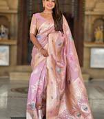 Designer pink zari weaving work banarasi silk saree