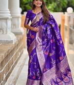 Designer blue zari weaving work banarasi silk saree