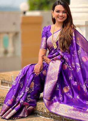 Designer blue zari weaving work banarasi silk saree 2
