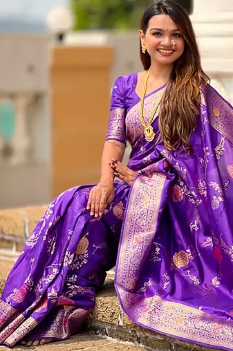 Designer blue zari weaving work banarasi silk saree