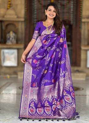 Designer blue zari weaving work banarasi silk saree 3