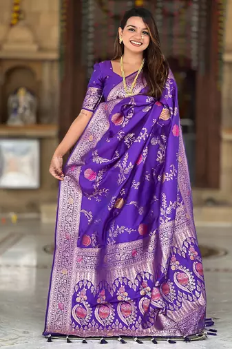 Designer blue zari weaving work banarasi silk saree