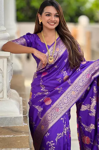 Designer blue zari weaving work banarasi silk saree
