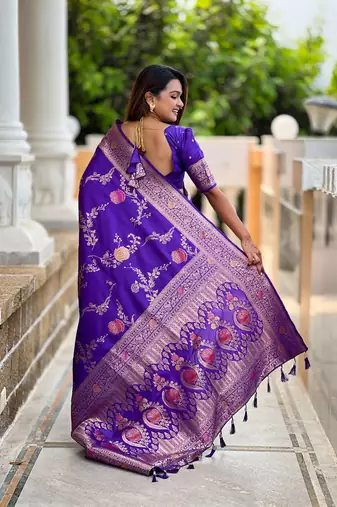Designer blue zari weaving work banarasi silk saree