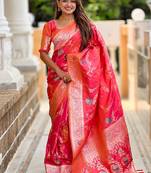 Designer fuchsia pink zari weaving work banarasi silk saree