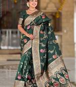 Designer green zari weaving work banarasi silk saree