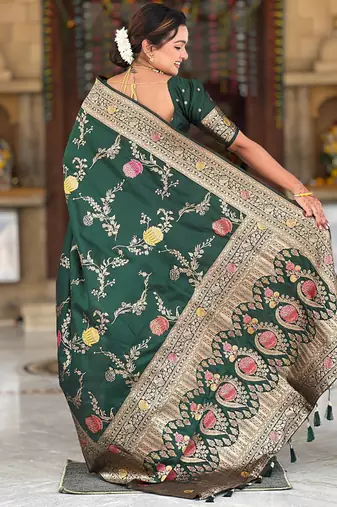 Designer green zari weaving work banarasi silk saree