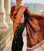 Designer bottle green zari weaving work paithani silk saree