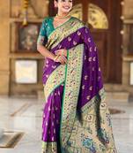 Designer purple zari weaving work paithani silk saree