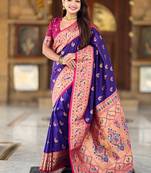 Designer blue zari weaving work paithani silk saree