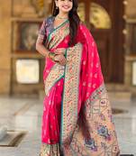 Designer pink zari weaving work paithani silk saree